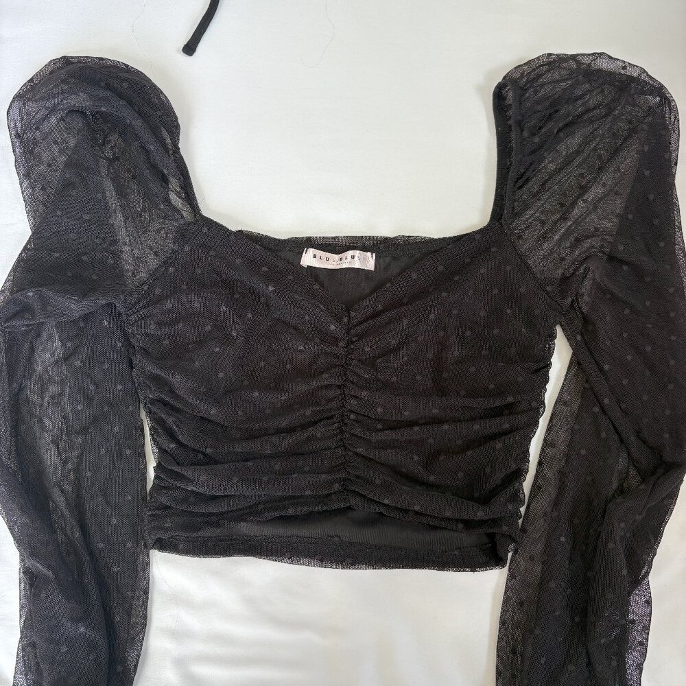 Black Sheer Polka Dot Long Sleeve
